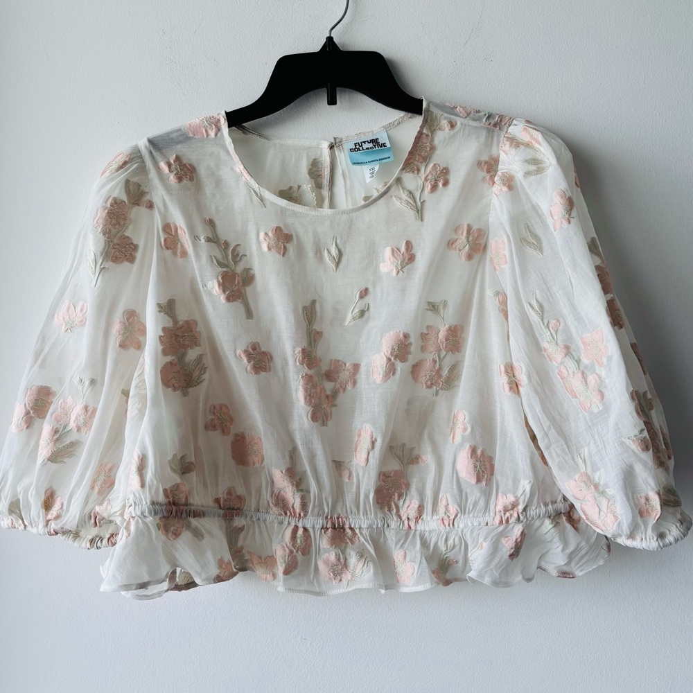 Future Collective Blouse Ivory Sheer Crop Women XXL Boho Fairy Whimsical Dainty